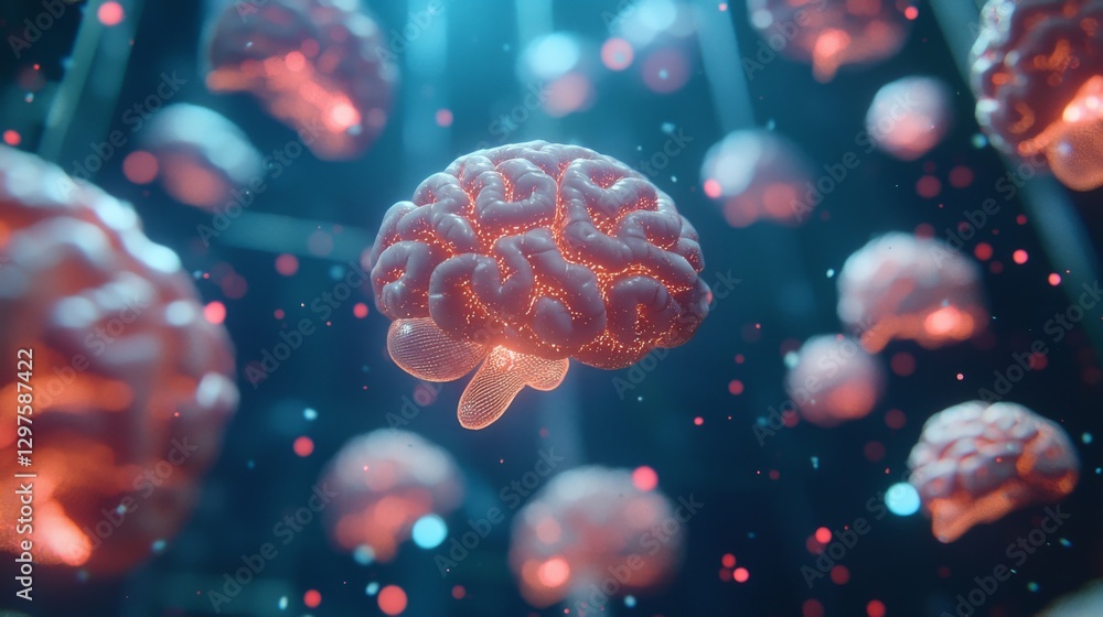 Aufkleber surreal representation of floating human brains in a mystical and colorful light atmosphere, explori