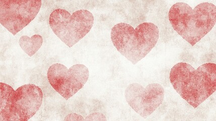 Fototapeta premium Red Watercolor Hearts Pattern on Textured Off White Background