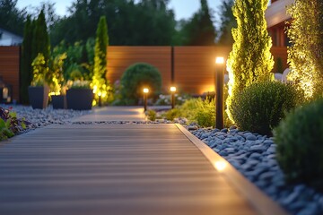 Fototapeta premium Evening garden path lighting