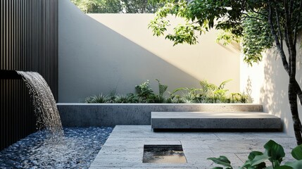 Serene Modern Courtyard Design with Water Feature
