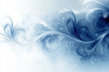 abstract winter-themed design with swirling snowflakes and a gradient blue-to-white background, Generative AI