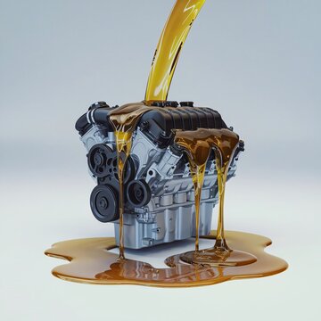car engine with lubricant oil, lubricate motor oi, mechanical motor repairing concert, 3d render, realistic