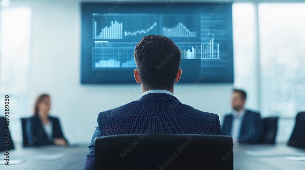 Poster communication negotiation concept. group of executives analyzing business data and strategizing in b