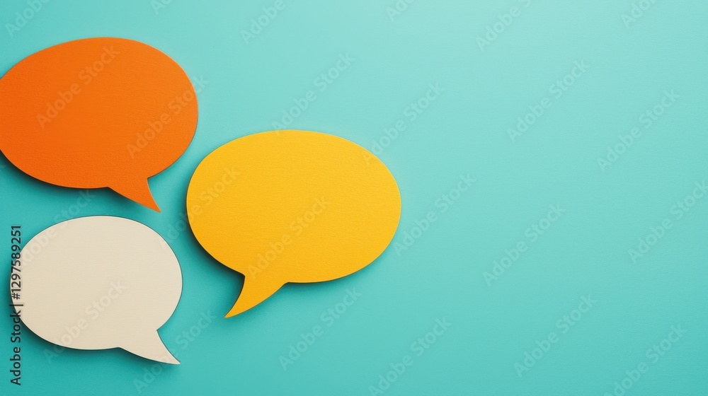 Poster communication negotiation concept. overlapping colorful speech bubbles representing communication an