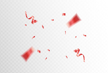 red confetti and ribbon streamers falling on a transparent background. blurred. Big and small,abstract frame,Vector. eps 10	