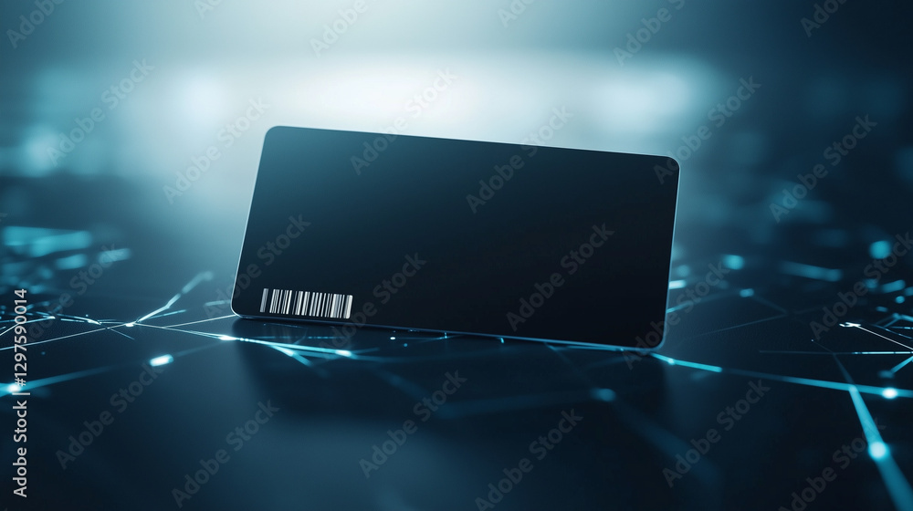 Poster the digital key: a sleek, black card with a barcode rests atop a network of interconnected digital p