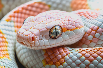 Close up image of a snakes head with distinct scales and eyes captured in natural environment