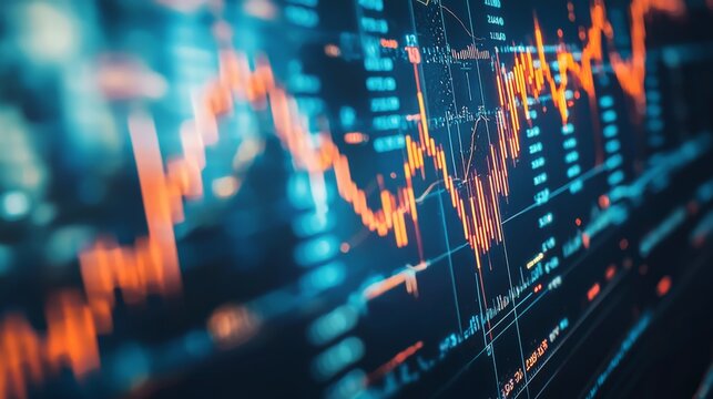Colorful stock market graph with rising and falling trends showcasing financial data analysis and investment opportunities - Powered by Adobe