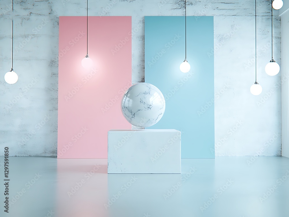 Aufkleber abstract marble globe on block with pastel background for minimalist design