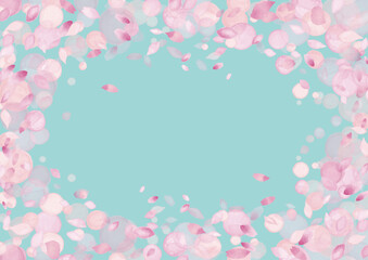 Fototapeta premium 水彩風 春色ドットと桜の花びらフレーム3