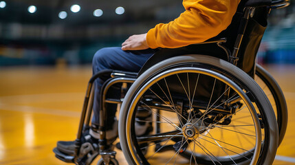 Obraz premium Unrecognizable person in wheelchair on basketball court