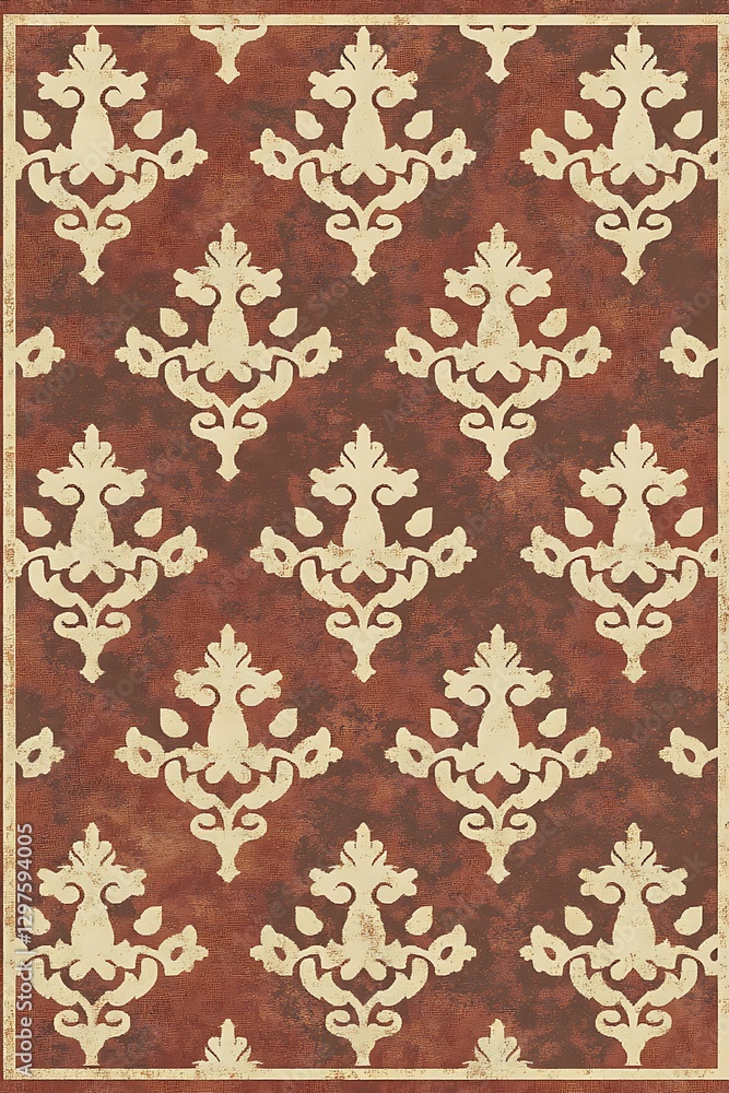 Poster elegant damask pattern with textured maroon background for backdrops
