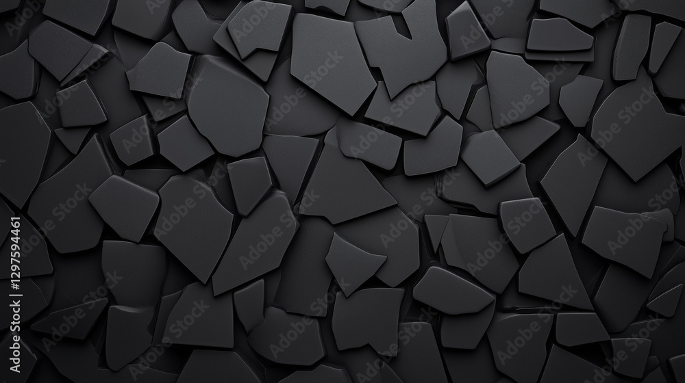 Poster black fractured mosaic: a captivating, abstract close-up of a dark, fractured mosaic, where irregula