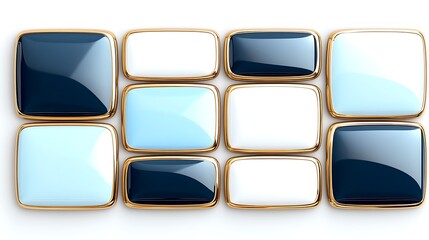Abstract Background Modern Glossy Rectangles with Gold Frames Blue White and Dark Blue Color Palette