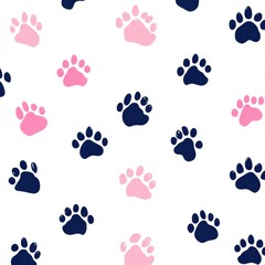 Fototapeta premium Pink and Navy Blue Paw Prints Pattern