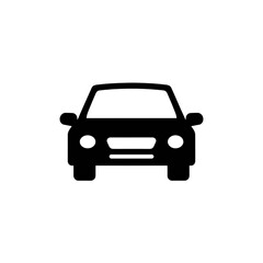 Simple black car icon, front view, transparent background, transportation symbol for web and app design.