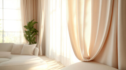 Floor to ceiling long windows and curtains