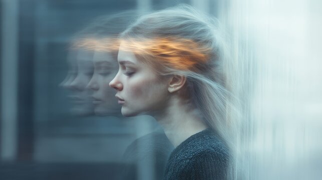 Identity struggle - altered self-perception in women mental health, highlighting issues of body image, psychological fragmentation, and the complexity of dual identity in self-identity challenges.