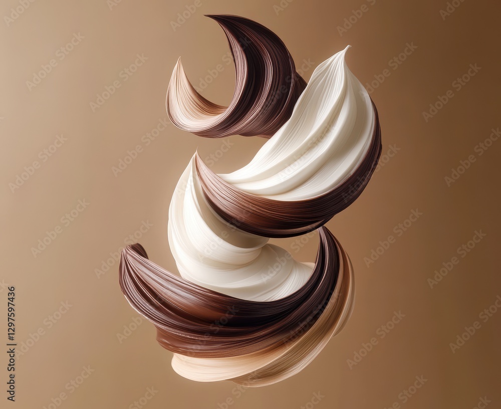 Poster abstract swirls of cream and chocolate colors against a soft beige background representing fluidity 