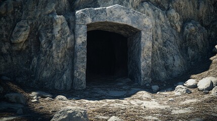 Obraz premium Mysterious Stone Entrance to a Dark Cave or Tomb