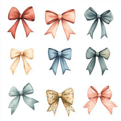 bow, ribbon, gift, vector, decoration, set, christmas, holiday, design, birthday, illustration, celebration, art, present, element, icon, red, decor, xmas, knot, gold, pattern, symbol, collection, sat