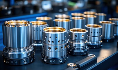 Precision Engineered Metal Components with Gleaming Finishes in Industrial Workshop Setting