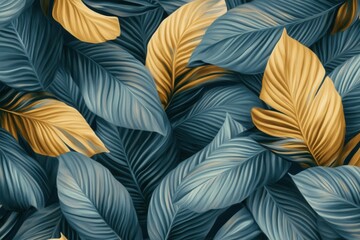 Teal And Gold Tropical Leaves Close Up