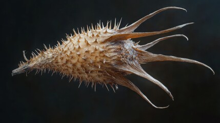 Dried Thorny Jimson Weed Seed Pod Macro Shot on Dark Background
