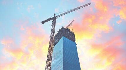Skyscraper Construction Sunset  Crane  City  Building  Modern Architecture