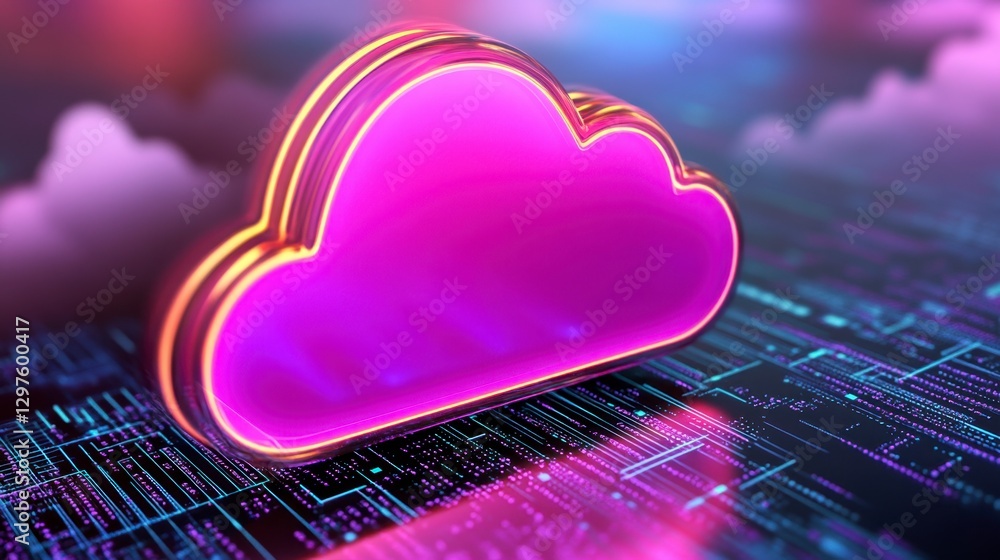Aufkleber abstract glowing pink cloud computing symbol on a circuit board background. futuristic digital techn