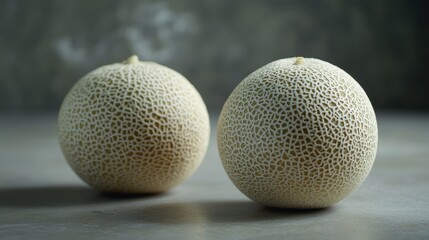 Fresh Melons with Unique Texture on Gray Background for Still Life