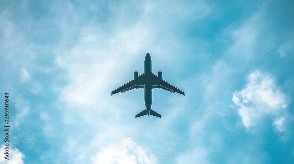 Aufkleber airplane soaring through a clear blue sky filled with fluffy clouds during daytime. generative ai