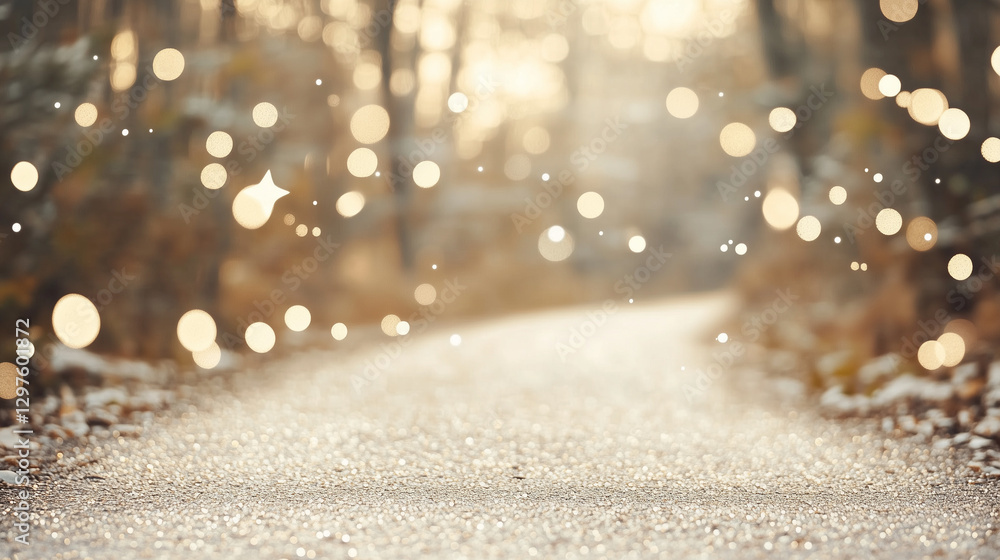 Poster enchanted path: a magical pathway winds its way through a golden forest, illuminated by ethereal bok