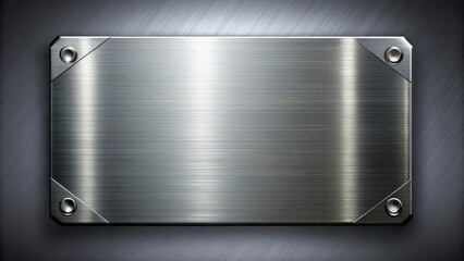 Metal plate with futuristic design on gray background, with sleek lines and metallic finish, used as a mockup for product presentation, product mockup, corporate branding