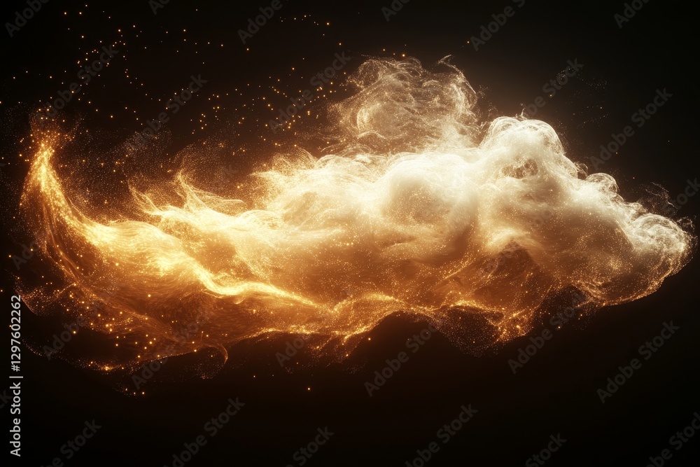 Poster conceptual digital art piece of a cloud made from glowing dots and lines, symbolizing innovation in 