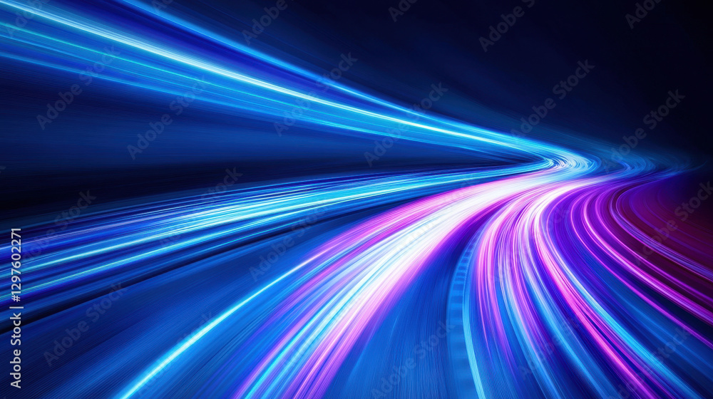 Poster abstract background with colorful light trails on the road, a concept of speed and motion