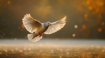 Fototapeta premium Graceful Bird in Flight Against a Dreamy Autumn Background