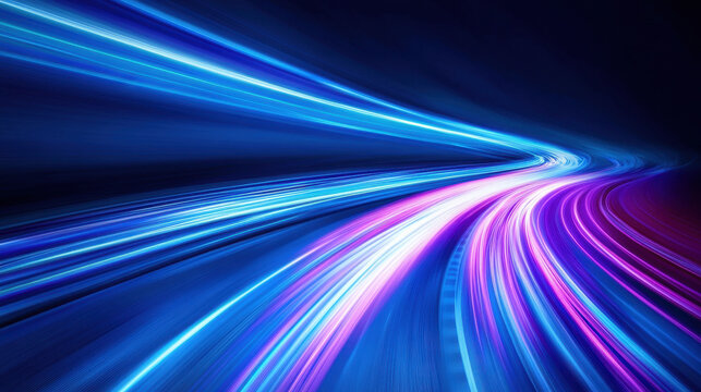Abstract background with colorful light trails on the road, a concept of speed and motion