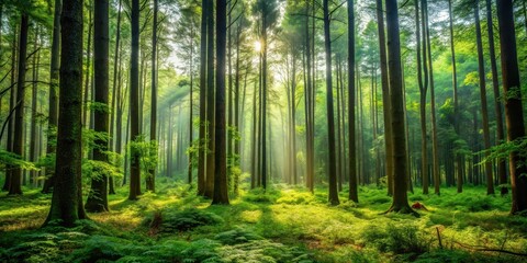 Obraz premium Dense forest with tall trees and underbrush , wild, , wild,forest, flora, outdoors, fauna, terrain, vegetation