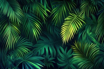 Tropical Palm Leaves Background  Lush Dark Green Foliage Design Illustration for Backgrounds and
