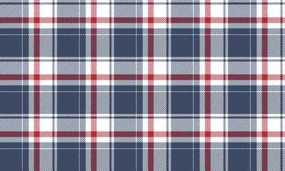 Seamless plaid pattern, blue, white, red, for striking in clothes such as shirts, skirts and pants, adding style and uniqueness to the outfit, vector illustration.