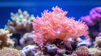 Obraz premium Coral Reef Wonderland: The image is of a vibrant coral reef, showcasing the intricate beauty and diverse ecosystem of marine life.