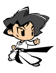 Martial arts taekwondo player black belt kid illustration character