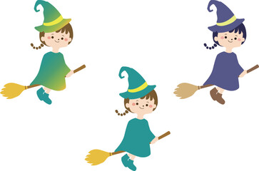 ほうきに乗った魔法使い女の子 魔女 イラスト