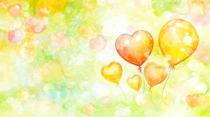 Watercolor Heart Balloons Ascending In Bright Bokeh Backgrounds  Image Description & Keywords
