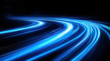 Abstract blue light trails on a black background