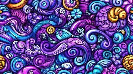 Whimsical Underwater Pixel Art Seamless Pattern with Purple and Blue