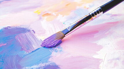 Obraz premium paintbrush rests on colorful palette, showcasing vibrant hues