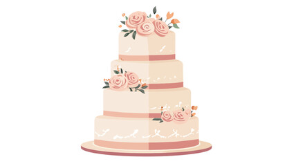 A digital illustration depicts a four-tiered wedding cake. Each tier is a hexagonal shape, with the layers decreasing in size from bottom to top. The cake is primarily white or off-white with