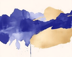 Abstract Blue Gold Watercolor Landscape